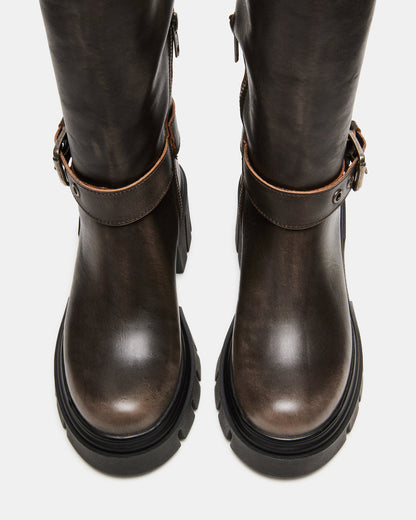 BRIGADE Brown Distressed Women's Knee-High Moto Lug Boot
