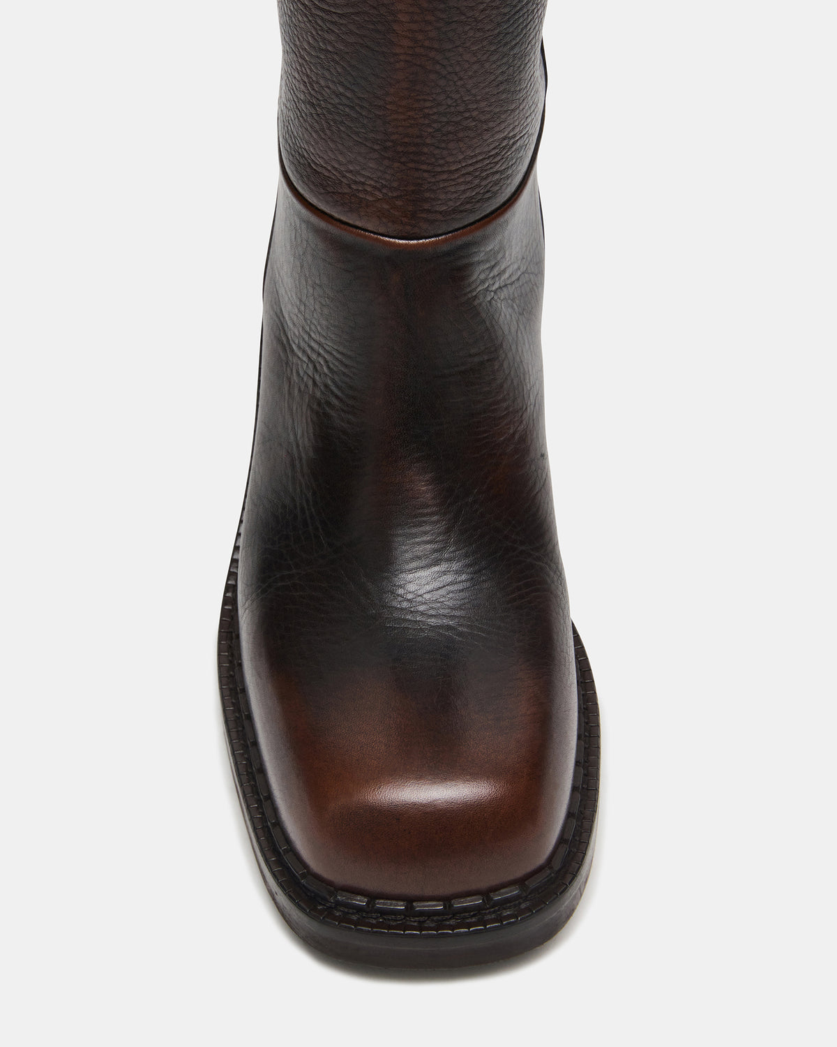 DAVOS Cognac Leather Square-Toe Knee High Block Heel Women's Boot