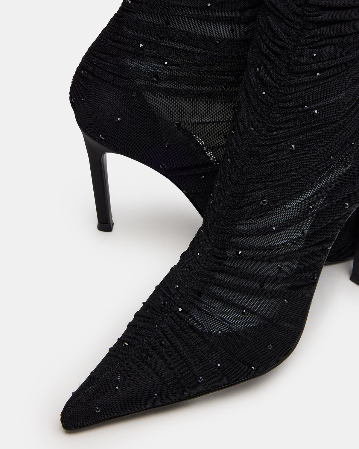 RASHIDA Black Mesh Over-The-Knee Pointed-Toe Rhinestone Stiletto Heel Women's Boot