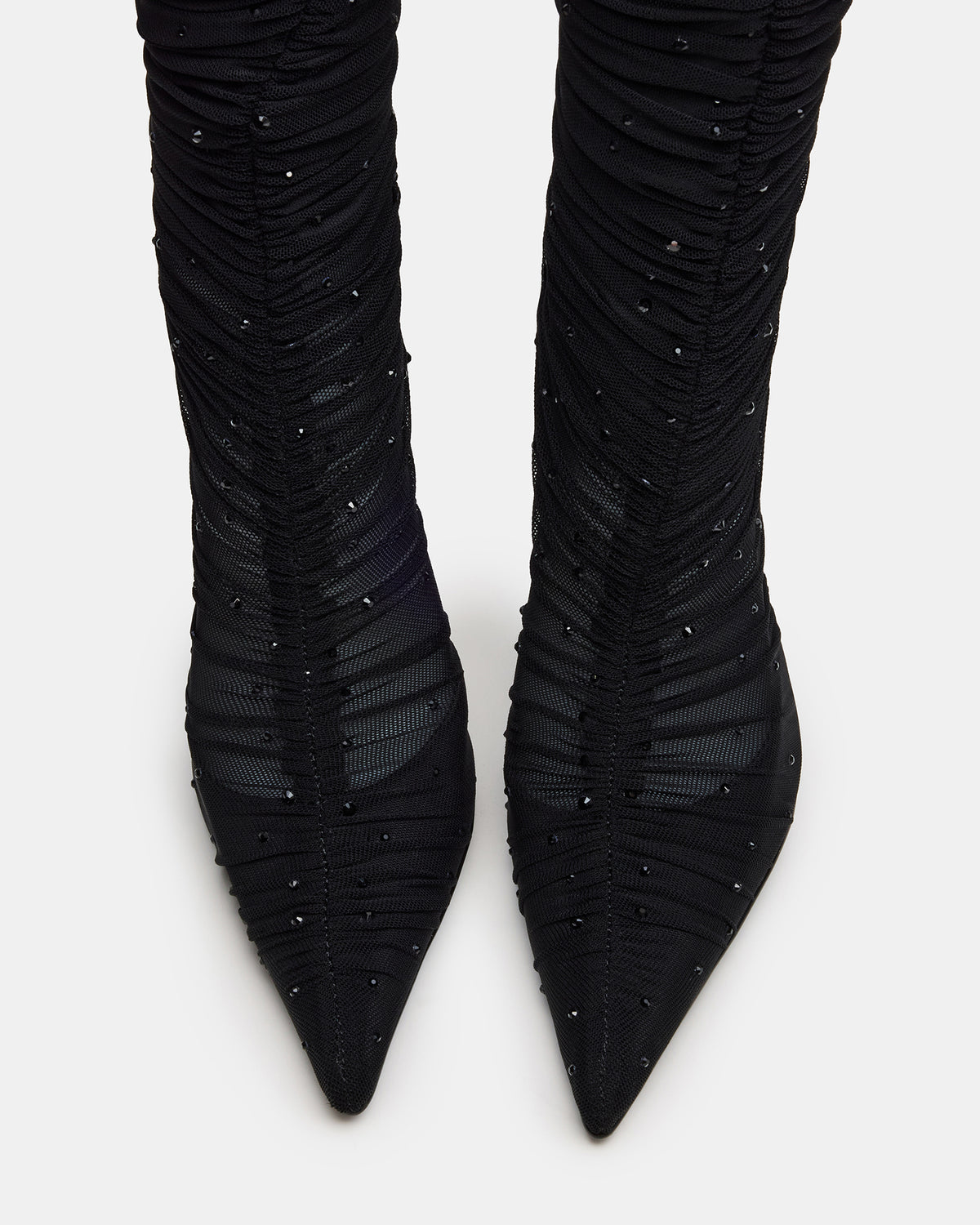 RASHIDA Black Mesh Over-The-Knee Pointed-Toe Rhinestone Stiletto Heel Women's Boot