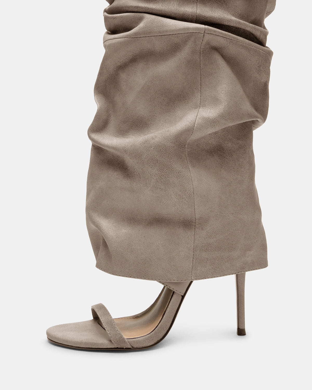 RAVINE Grey Distressed Women's Knee-High Cuffed Stiletto Heel Boot