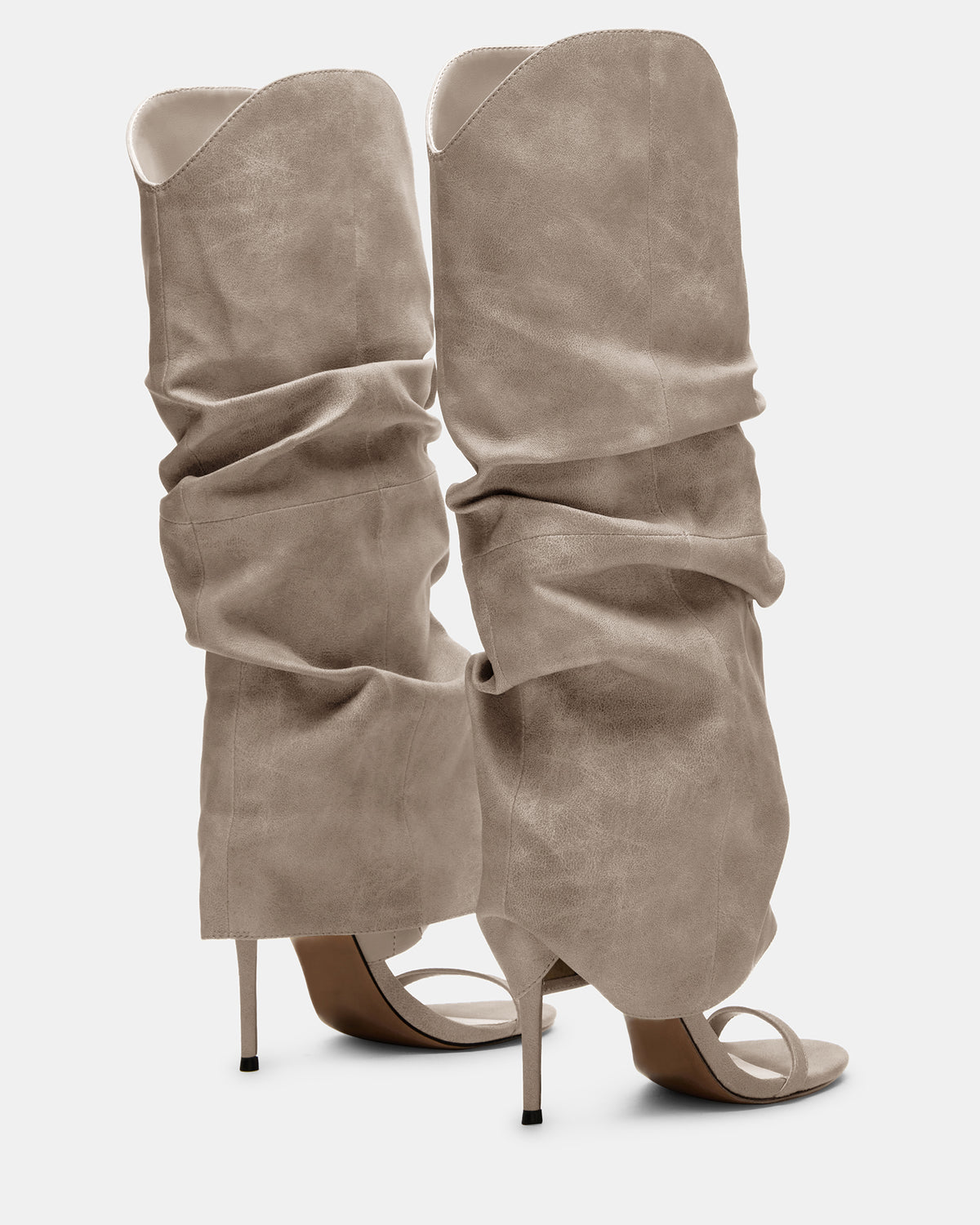 RAVINE Grey Distressed Women's Knee-High Cuffed Stiletto Heel Boot