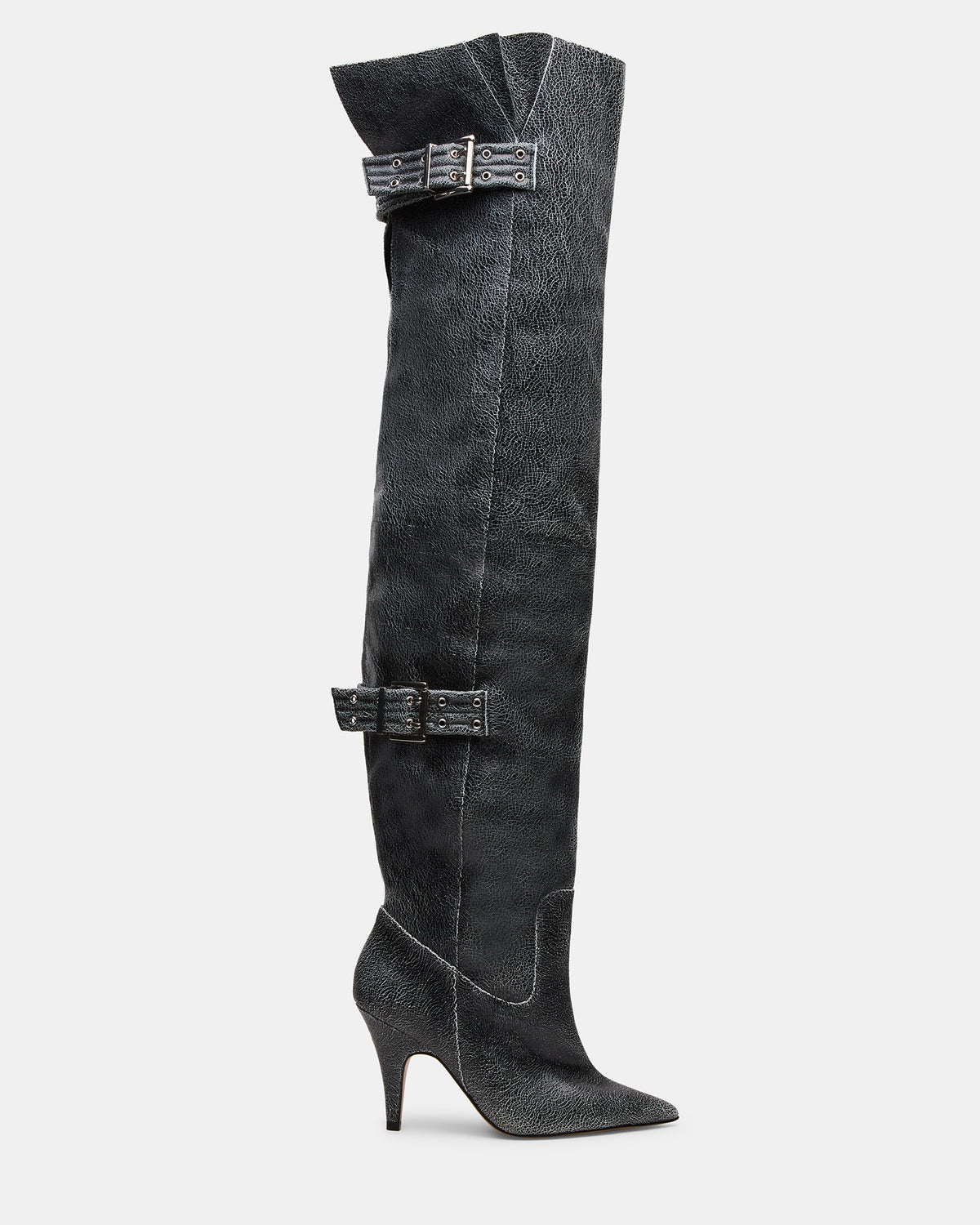 BADDIE Black Distressed Over-The-Knee Moto Women's Boot