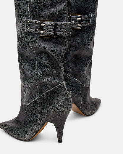 BADDIE Black Distressed Over-The-Knee Moto Women's Boot
