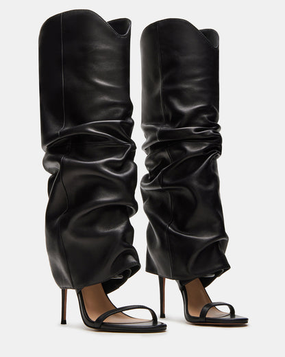 RAVINE Black Knee-High Cuffed Stiletto Heel Women's Boot