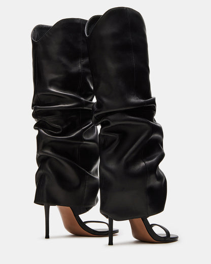 RAVINE Black Knee-High Cuffed Stiletto Heel Women's Boot