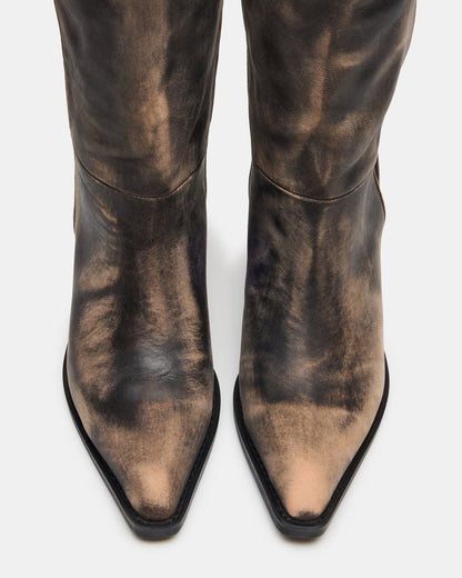 RAPTOR Black Distressed Pointed-Toe Block Heel Western Women's Boot