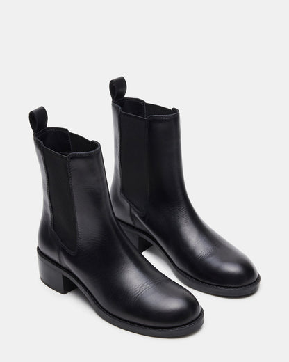 KAPLAN Black Leather Chelsea Block Heel Women's Ankle Boot