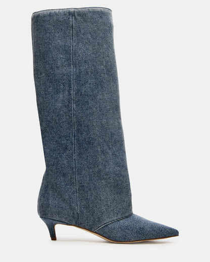 LUCA Denim Fabric Pointed-Toe Cuffed Kitten Heel Women's Boot
