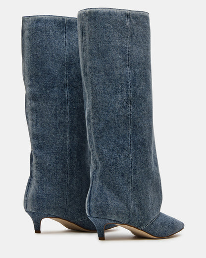 LUCA Denim Fabric Pointed-Toe Cuffed Kitten Heel Women's Boot
