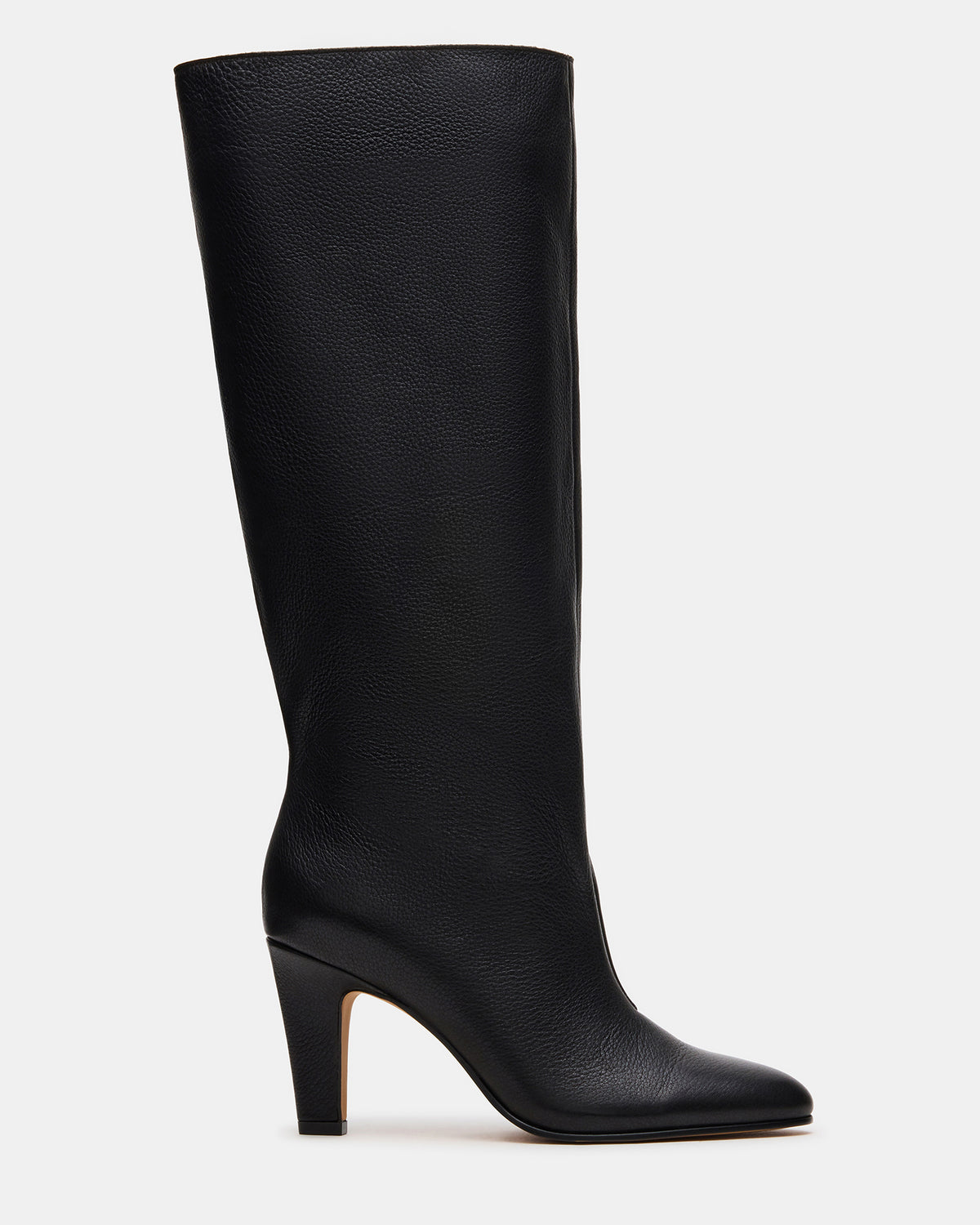 RIZK Black Leather Knee-High Rounded Toe Heeled Women's Boot