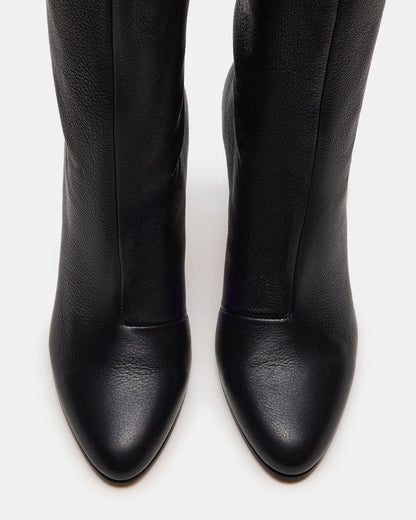 RIZK Black Leather Knee-High Rounded Toe Heeled Women's Boot
