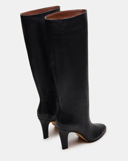 RIZK Black Leather Knee-High Rounded Toe Heeled Women's Boot