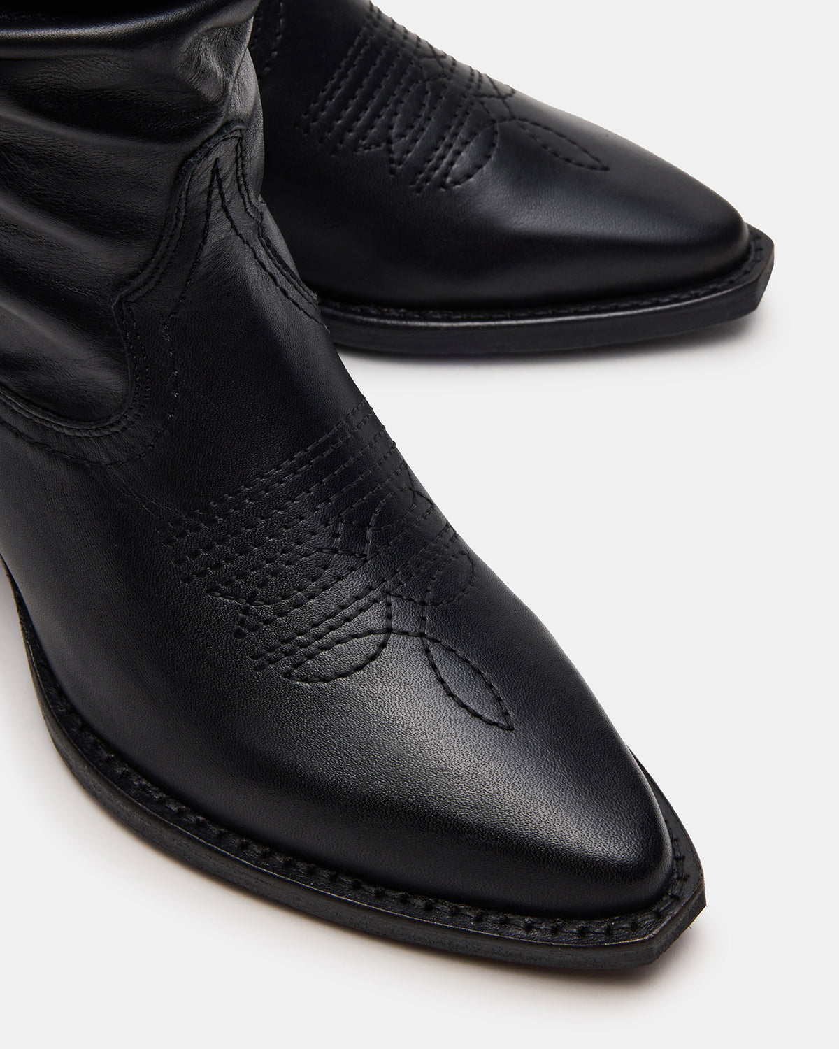 STAGE Black Leather Pointed-Toe Scrunched Western Women's Boot