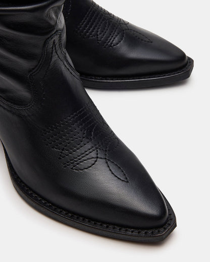 STAGE Black Leather Pointed-Toe Scrunched Western Women's Boot