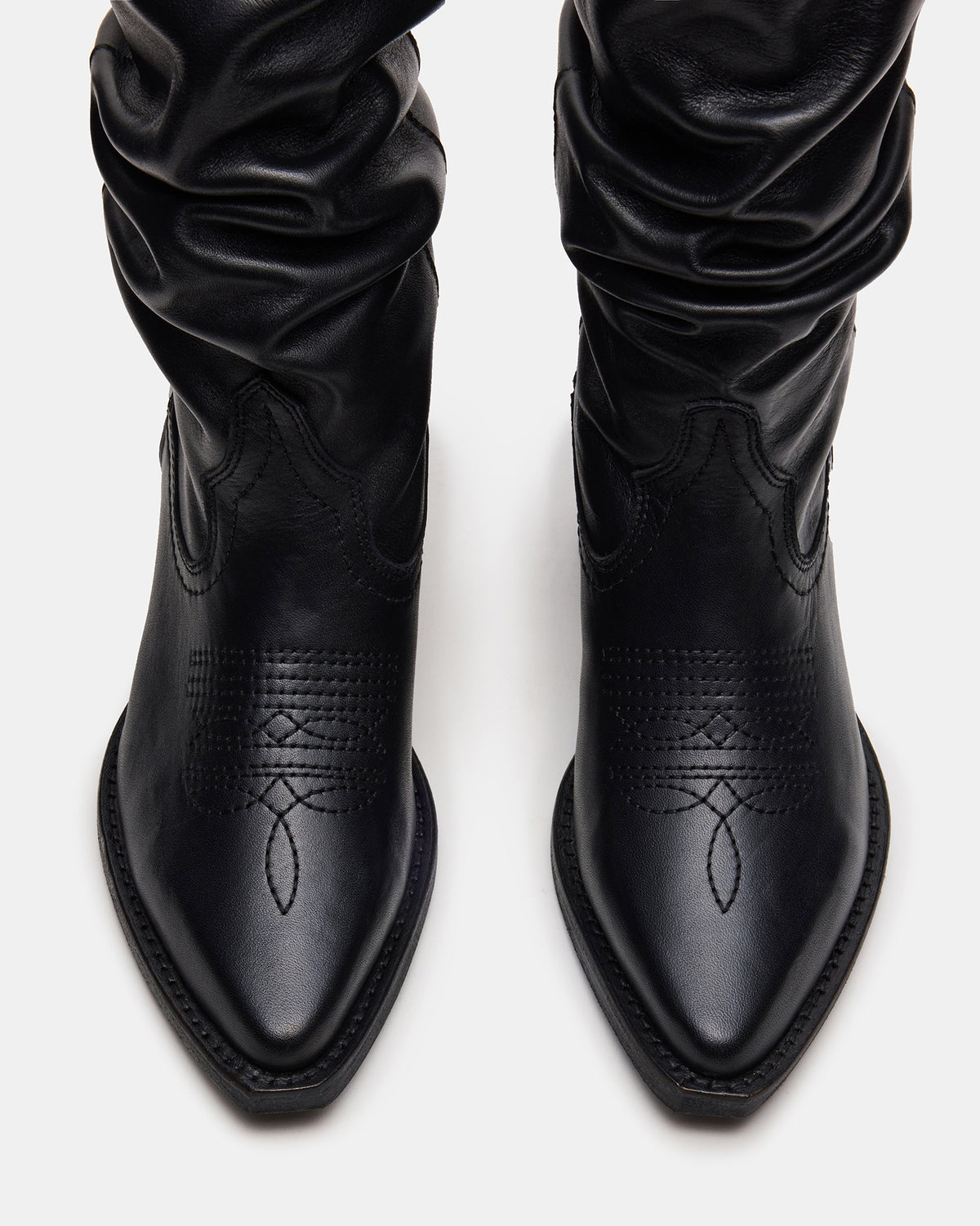 STAGE Black Leather Pointed-Toe Scrunched Western Women's Boot