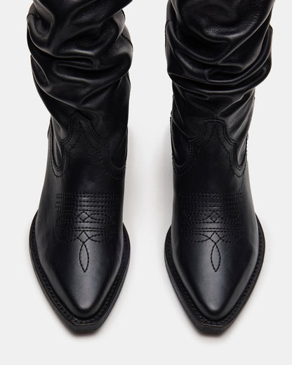 STAGE Black Leather Pointed-Toe Scrunched Western Women's Boot