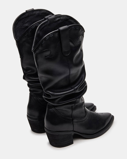 STAGE Black Leather Pointed-Toe Scrunched Western Women's Boot