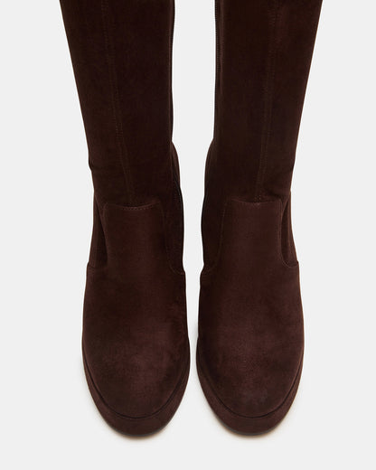 TWAIN Brown Wide Calf Knee-High Block Heel Women's Boot