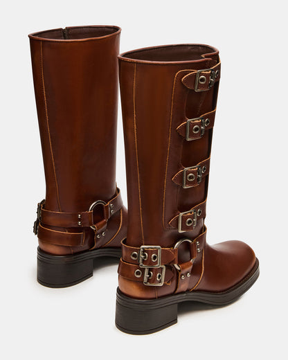 ROCKY Cognac Distressed Knee-High Moto Women's Boot