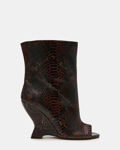 RYLIX Brown Snake Wedge Peep-Toe Women's Ankle Boot