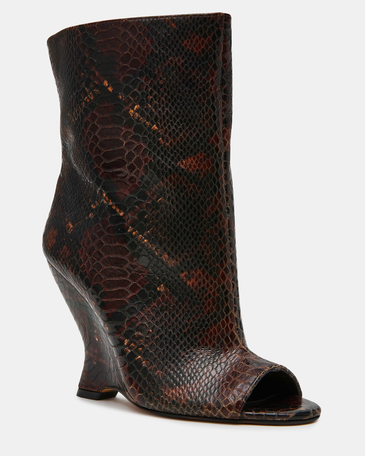 RYLIX Brown Snake Wedge Peep-Toe Women's Ankle Boot