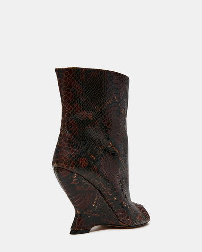 RYLIX Brown Snake Wedge Peep-Toe Women's Ankle Boot