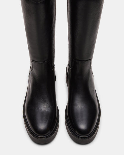 RADKE Black Leather Knee-High Rounded Toe Riding Women's Boot
