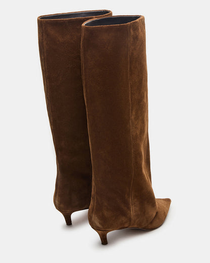 LUCA Chestnut Suede Pointed-Toe Cuffed Kitten Heel Women's Boot