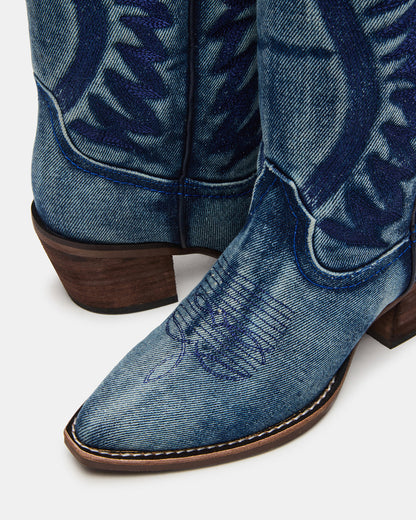 ALBANY Denim Fabric Wide Calf Pointed-Toe Women's Western Boot