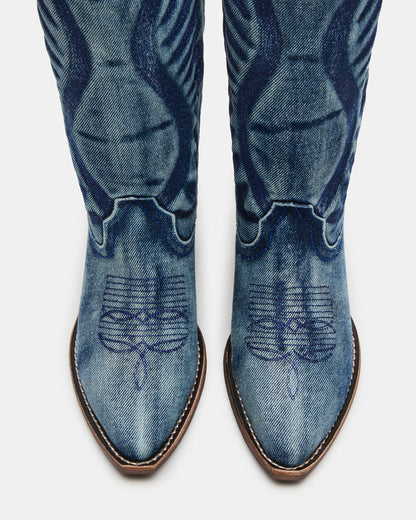 ALBANY Denim Fabric Wide Calf Pointed-Toe Women's Western Boot