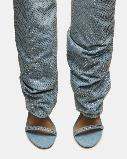 RAVINE Denim Rhinestones Knee-High Cuffed Stiletto Heel Women's Boot