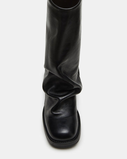 BENTON Black Leather Women's Cuffed Moto Boot