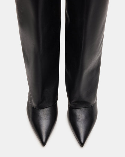 LUCA Black Leather Pointed-Toe Cuffed Kitten Heel Women's Boot