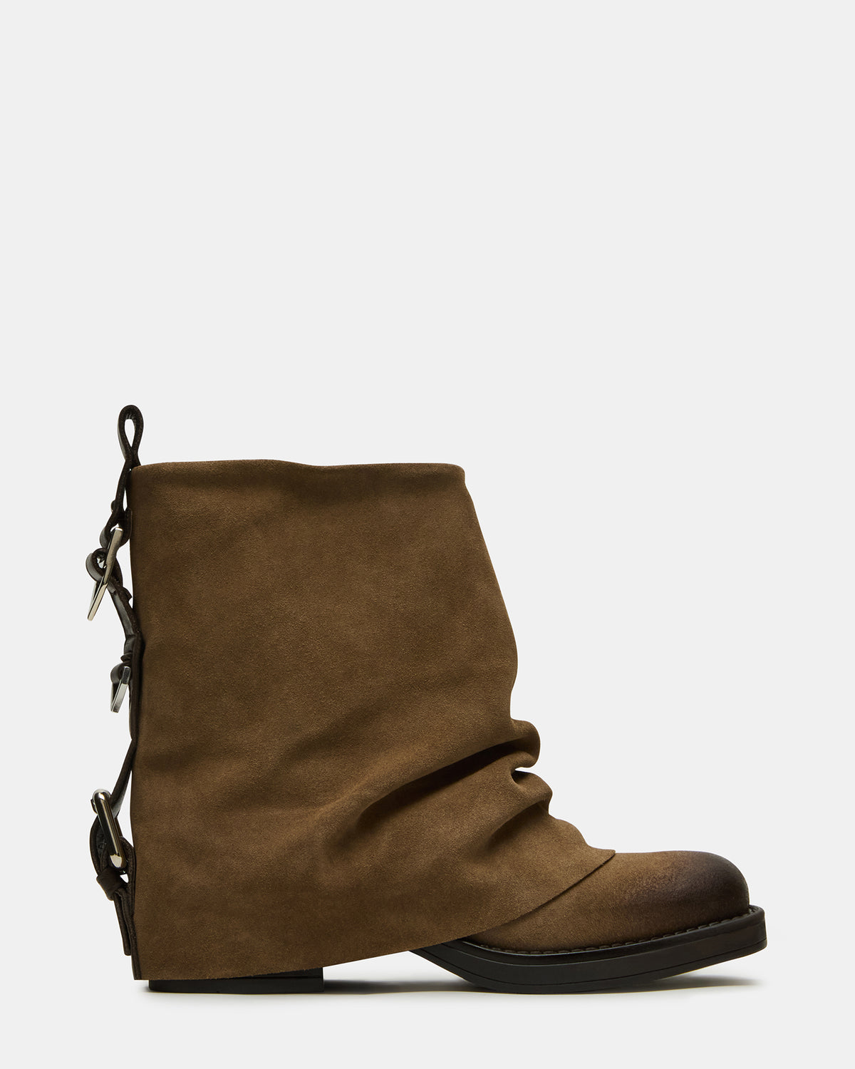 BENJI Taupe Suede Cuffed Fold-Over Moto Buckle Women's Ankle Boot