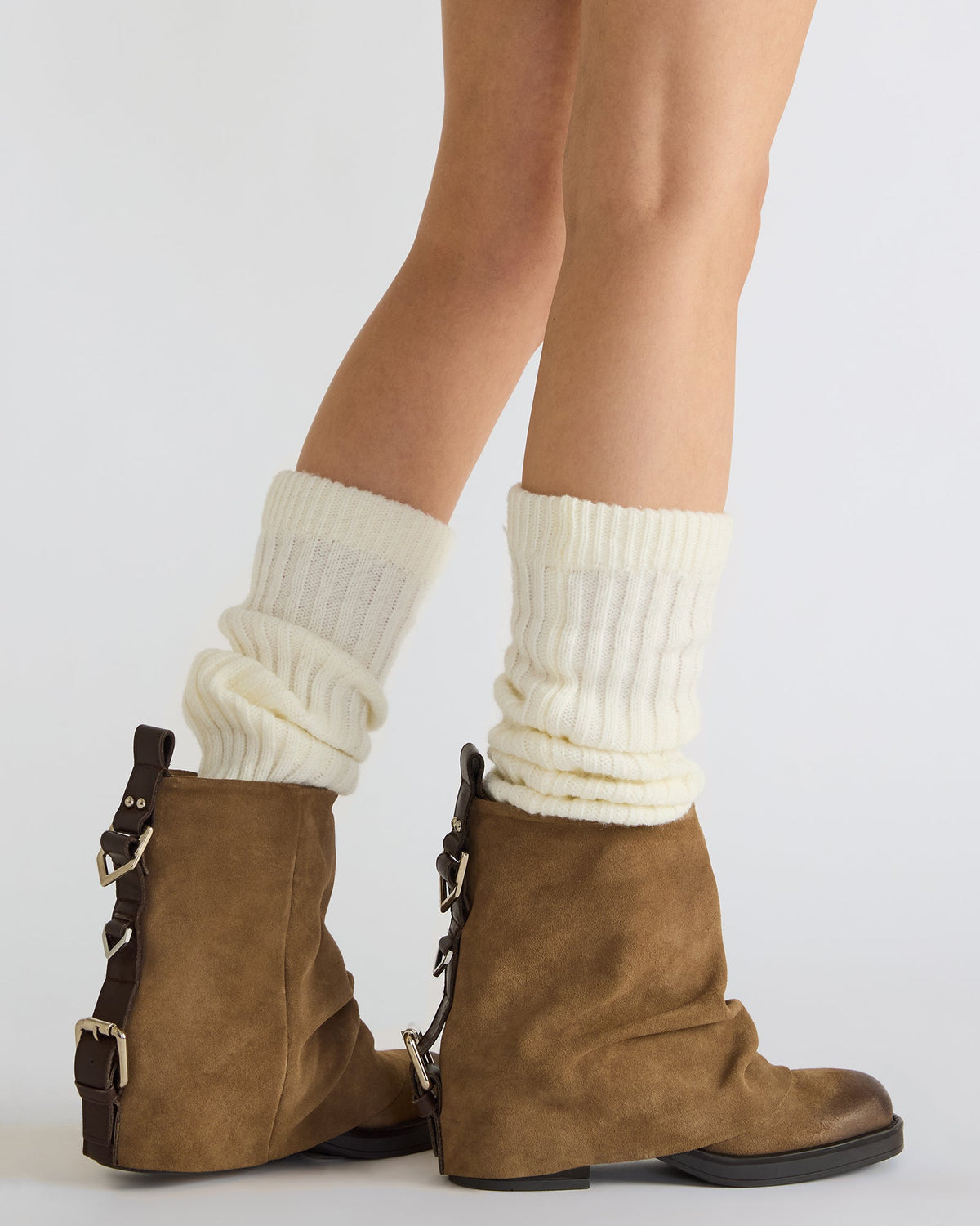 BENJI Taupe Suede Cuffed Fold-Over Moto Buckle Women's Ankle Boot