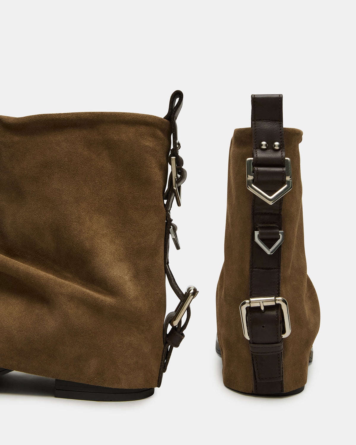 BENJI Taupe Suede Cuffed Fold-Over Moto Buckle Women's Ankle Boot