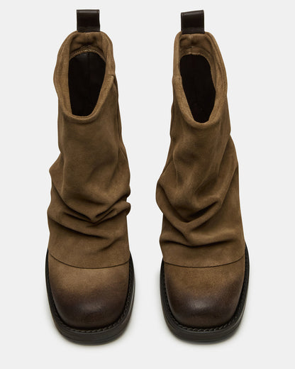 BENJI Taupe Suede Cuffed Fold-Over Moto Buckle Women's Ankle Boot