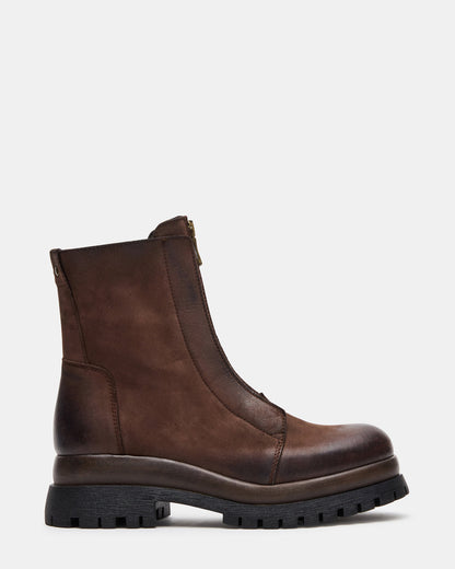MILTON Brown Leather Moto Women's Ankle Boot