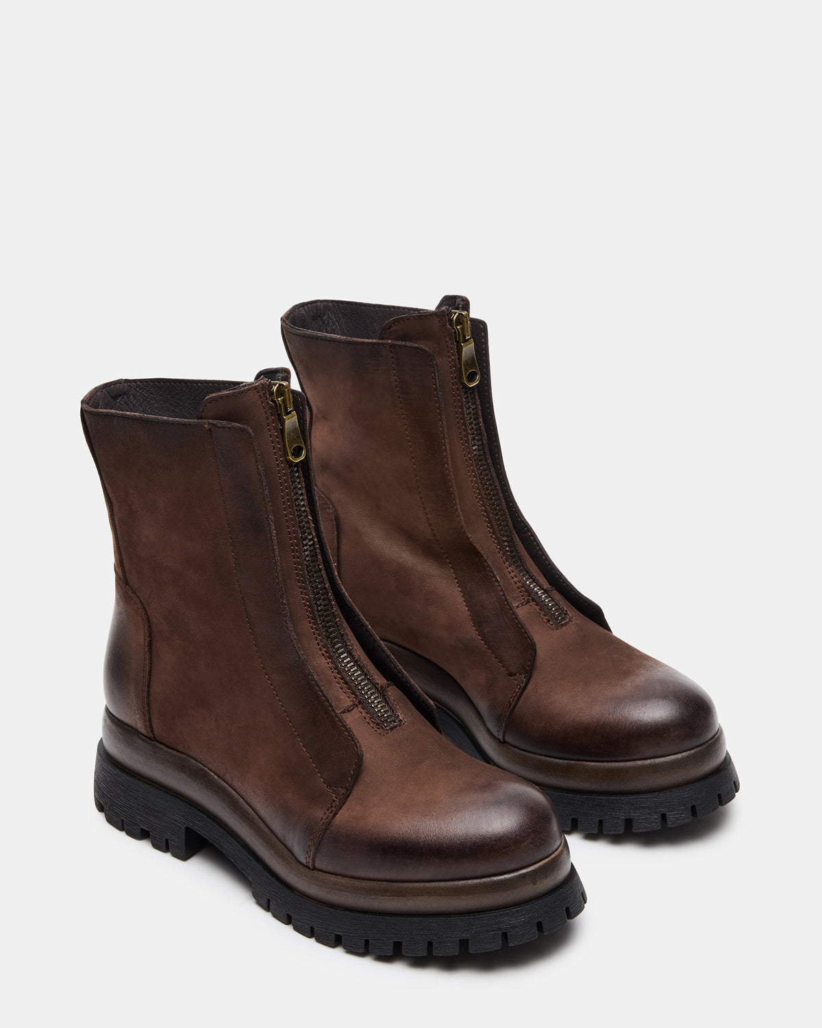 MILTON Brown Leather Moto Women's Ankle Boot