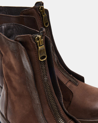 MILTON Brown Leather Moto Women's Ankle Boot