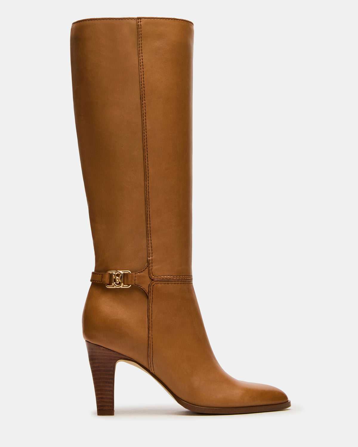 RHETT Tan Leather Knee-High Heeled Women's Boot