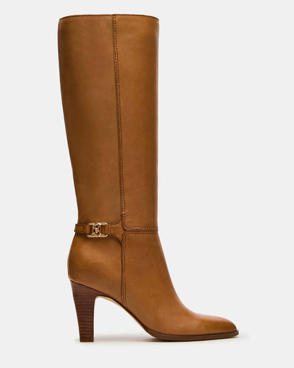 RHETT Tan Leather Knee-High Heeled Women's Boot