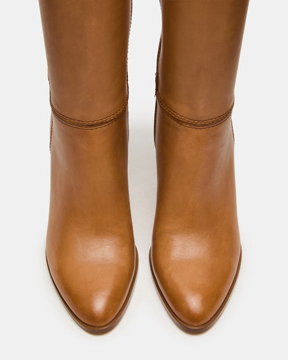 RHETT Tan Leather Knee-High Heeled Women's Boot