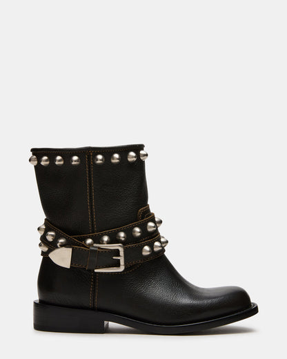 ORBIT Black Distressed Gold Detail Moto Women's Ankle Boot