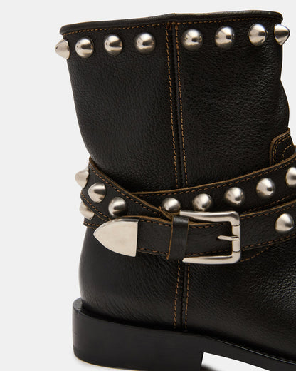 ORBIT Black Distressed Gold Detail Moto Women's Ankle Boot