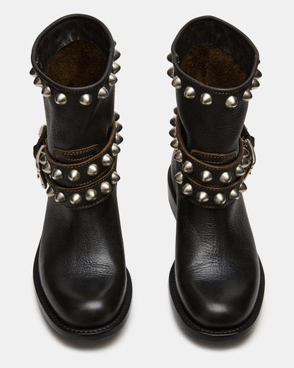 ORBIT Black Distressed Gold Detail Moto Women's Ankle Boot
