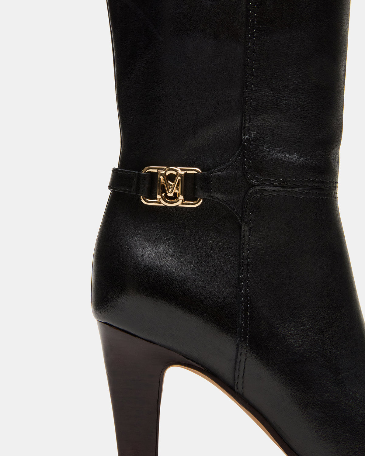 RHETT Black Leather Knee-High Heeled Women's Boot