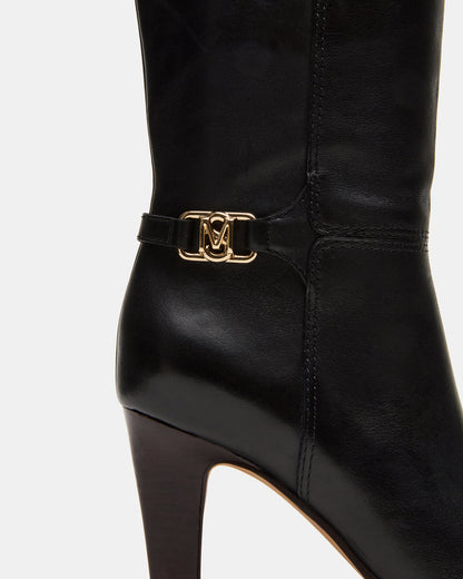 RHETT Black Leather Knee-High Heeled Women's Boot