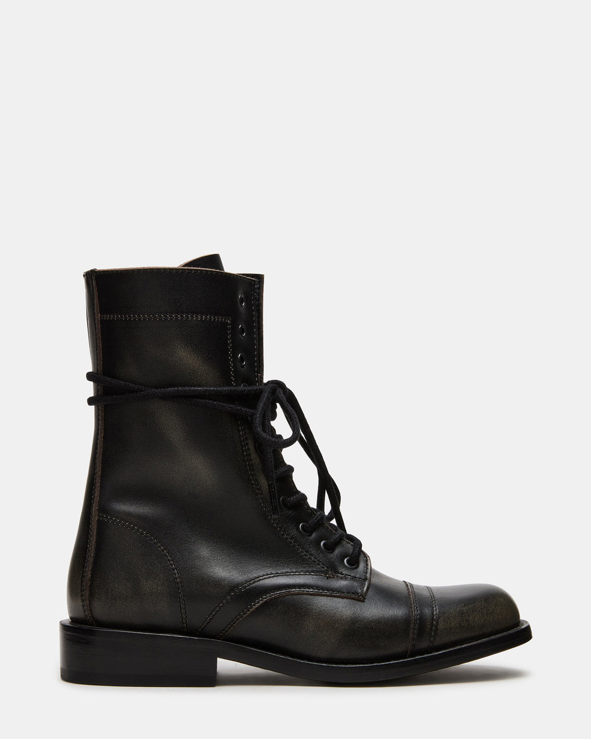 THERON Black Distressed Moto Combat Women's Ankle Boot